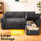 2-in-1-Ausziehsofa mit Stauraum und Ottomane, Chenille-Ecksofa mit USB-Anschlüssen für das Wohnzimmer