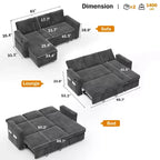 Dyonery 81-Sitzer-Schlafsofa, L-förmiges Ausziehsofa mit wendbarer Recamiere mit Stauraum, USB-Anschluss und verstellbarer Rückenlehne