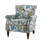 Araceli traditionele houten bloemenfauteuil met bekleding, hoge rugleuning en sierspijkerrand| ART OF LIVING DESIGNS