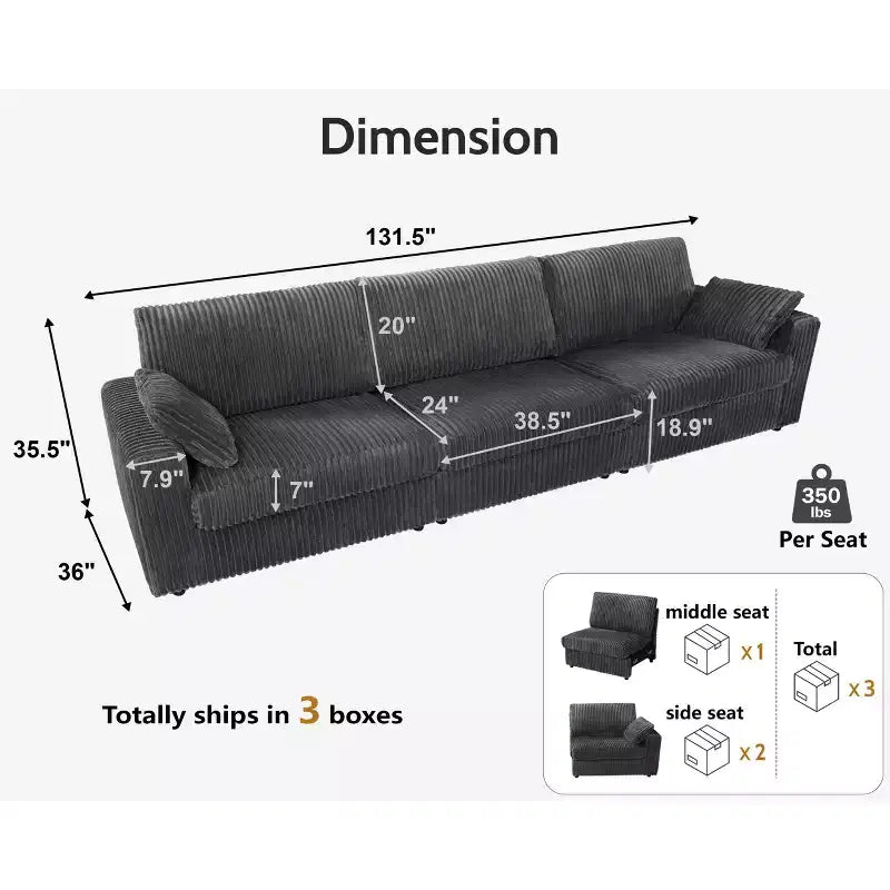 Modulares Cord-Sofaelement von Dyonery mit abnehmbaren, waschbaren Bezügen