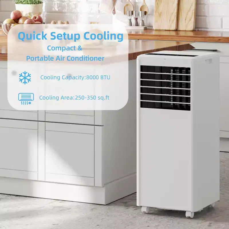 Tragbare Klimaanlage mit 8K BTU – 3-in-1-Kühlung, Entfeuchtung und Ventilator für 350 sq ft mit Schlafmodus und 1 Jahr Garantie