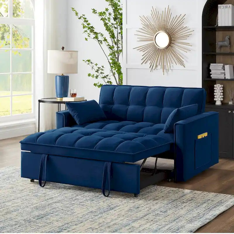 Divano letto loveseat 4 in 1 con braccioli e tasche portaoggetti, divano letto estraibile trapuntato multifunzione con schienale regolabile
