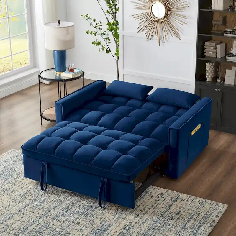 Divano letto loveseat 4 in 1 con braccioli e tasche portaoggetti, divano letto estraibile trapuntato multifunzione con schienale regolabile