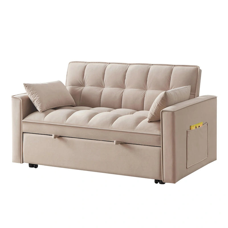 Divano letto loveseat 4 in 1 con braccioli e tasche portaoggetti, divano letto estraibile trapuntato multifunzione con schienale regolabile