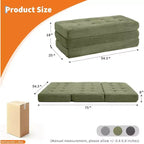 Matelas pliable en trois parties de 15 cm SunnyFurn, canapé-lit, 190,5 x 137,9 cm, lit d’appoint pliable en mousse avec velours côtelé matelassé, portable pour le camping, le salon ou la chambre