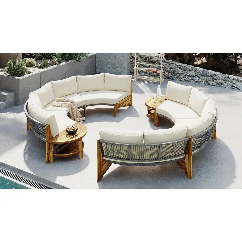 Conjunto de asientos para exterior para 6 personas con cojines y 1 mesa de centro