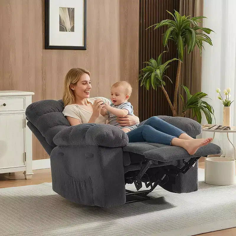 Sillón reclinable manual de tela transpirable y ergonómica con bolsillos laterales, sofá individual, adecuado para la sala de estar o el dormitorio