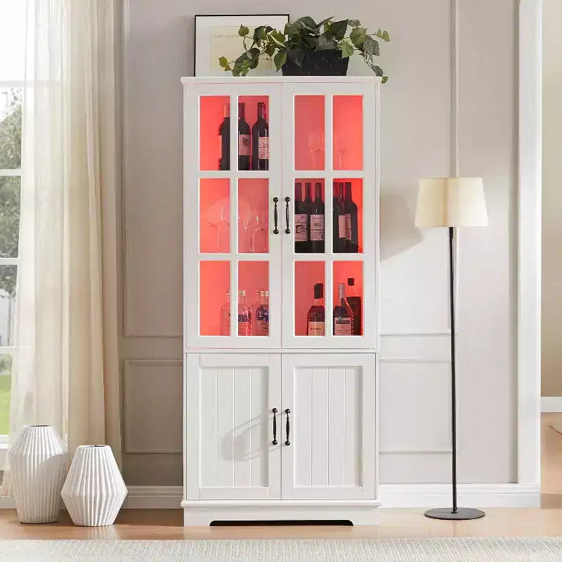 Armoire de rangement haute de 71 pouces AMERLIFE avec éclairage LED, grande bibliothèque avec portes en verre acrylique