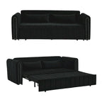 Aksamitna tapicerowana nowoczesna sofa wypoczynkowa z funkcją spania, rozkładana, z podłokietnikami w kształcie wałków i ozdobiona miedzianymi ćwiekami