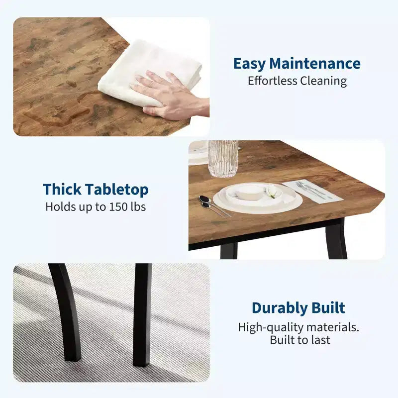 5-teiliges Küchentisch- und Stuhlset mit Metallgestell und abgeschrägtem Design