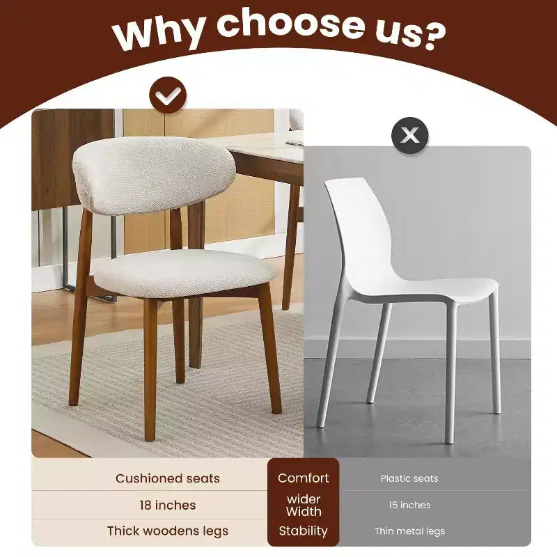 Juego de 4 sillas de comedor, sillas tapizadas modernas de mediados de siglo para el comedor, sillas de cocina estilo granja con asiento de tela acolchada y patas de madera, beige