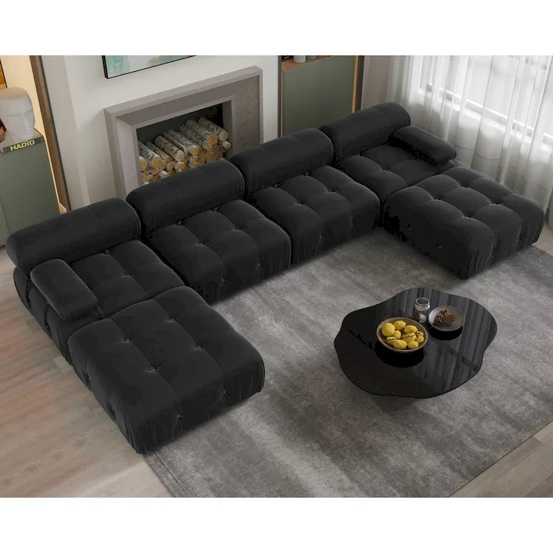 138' umbaubares modulares Ecksofa, U-förmige minimalistische Samtsofas