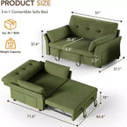 Sofá cama convertible 3 en 1 Dyonery, sofá cama extraíble con bolsillo lateral y respaldo ajustable, montaje sin herramientas, sofá de dos plazas plegable