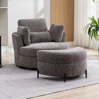 Sillón decorativo giratorio tapizado de 42.3W con 4 cojines y otomana de almacenamiento en forma de media luna
