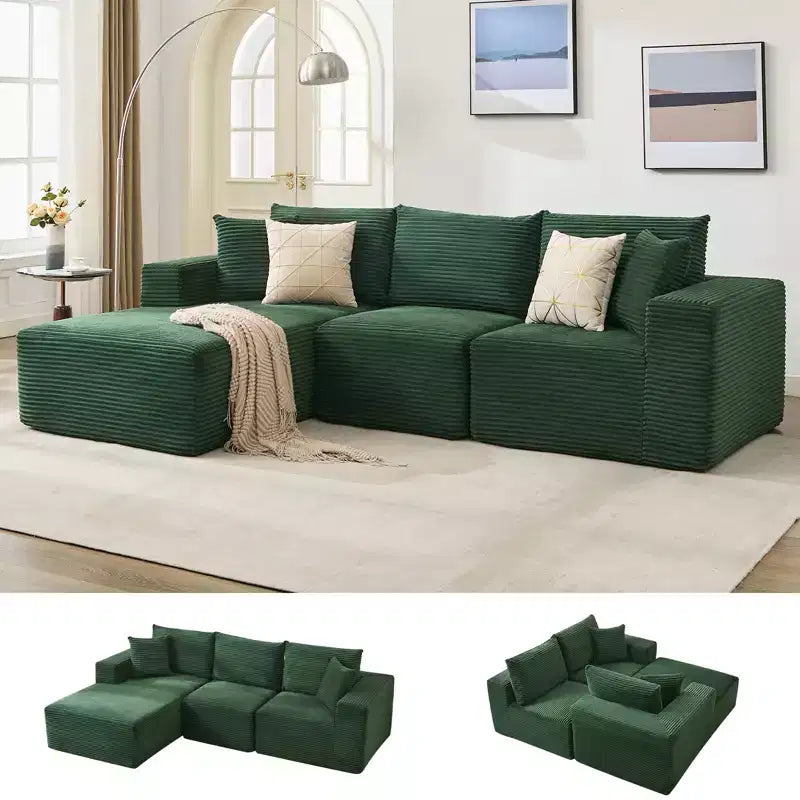 108 modernes Sofa, 3-Sitzer-Sofa in L-Form mit Polsterbezug und Kissen, Sofa mit tiefer Sitzfläche, keine Montage erforderlich