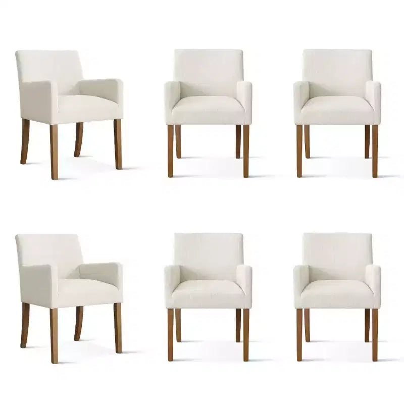 6er-Set gepolsterte Esszimmerstühle mit Armlehnen, moderne Leinen-Sessel mit Holzbeinen, Akzentstühle für Esszimmer und Wohnzimmer – Panipeachy