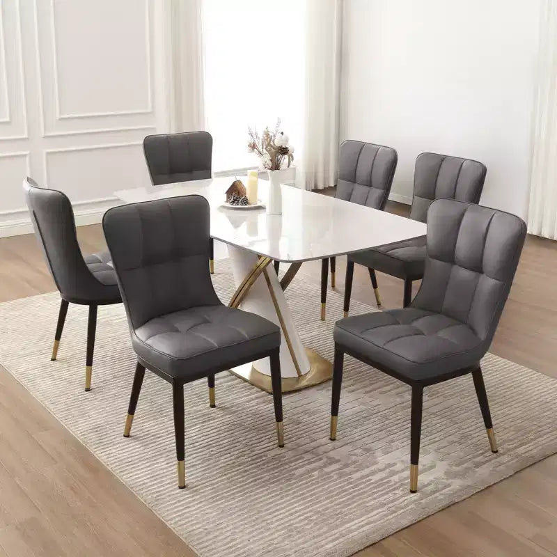 Bekrvio Esszimmerstuhl-Set mit 6 Stühlen, moderne gepolsterte Sitze aus Kunstleder mit hoher Rückenlehne, Metallbeine, armlehnenlose Küchenstühle für Ess- und Wohnzimmer