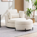 Sillón decorativo giratorio tapizado de 42.3W con 4 cojines y otomana de almacenamiento en forma de media luna