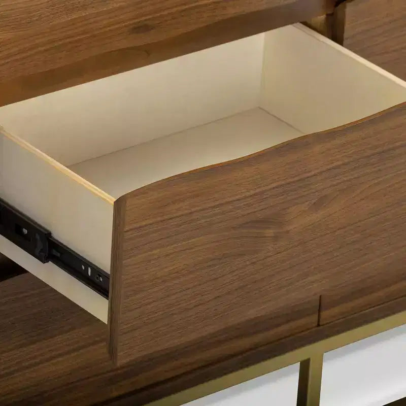 Moderner Schrank mit 6 Schubladen, Baumkanten-Design, Metallgestell und robuster Konstruktion aus Mischholz