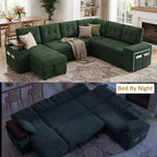 Divano componibile letto modulare Dyonery 112 con letto estraibile, divano componibile a U con contenitore, sedute extra larghe e profonde per il soggiorno
