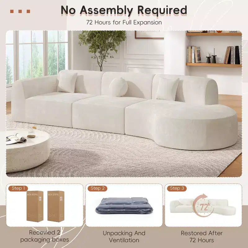 Sofá seccional curvo moderno de 140 pulgadas con chaise longue, conjunto de 3 piezas para la sala de estar