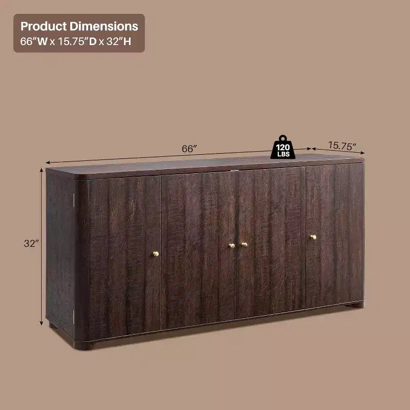 Aparador de cocina con 4 puertas y estantes, aparador moderno grande para almacenamiento, aparador bar para café de 66 pulgadas