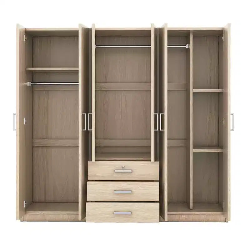 Armario de madera de 6 puertas con cajones para dormitorio