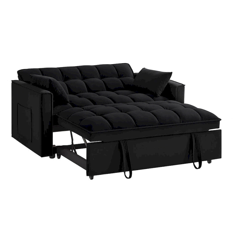 Divano letto loveseat 4 in 1 con braccioli e tasche portaoggetti, divano letto estraibile trapuntato multifunzione con schienale regolabile