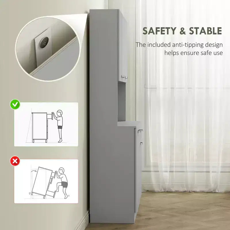Armario despensa de cocina 71, armario alto de almacenamiento con soporte para microondas, alacena de cocina moderna, 3 estantes ajustables para sala de estar y comedor