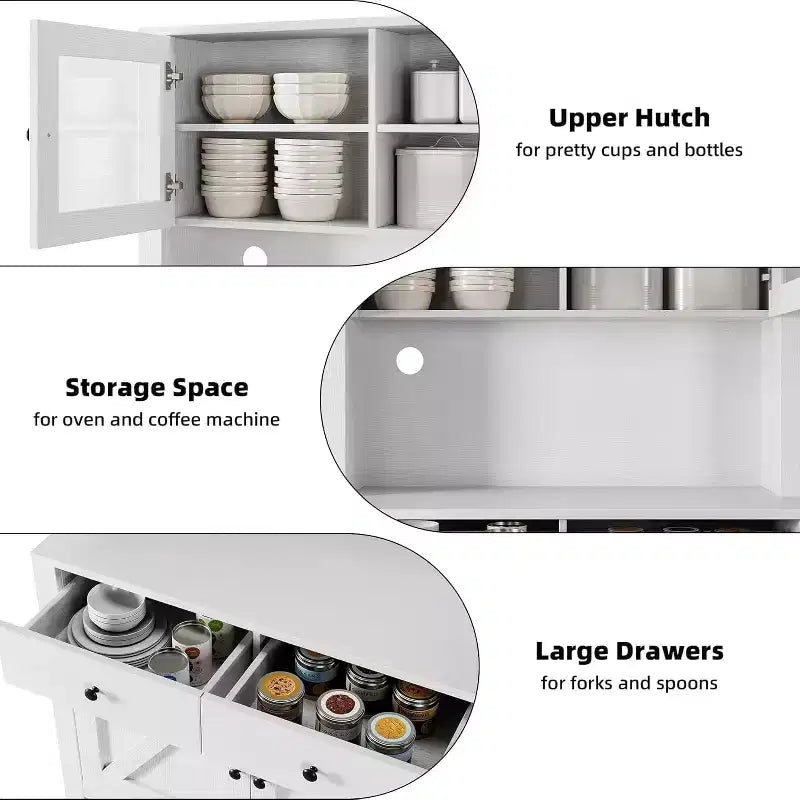 Keukenkast met voorraadruimte en magnetronstandaard, buffetkast met verstelbare planken voor de keuken en eetkamer