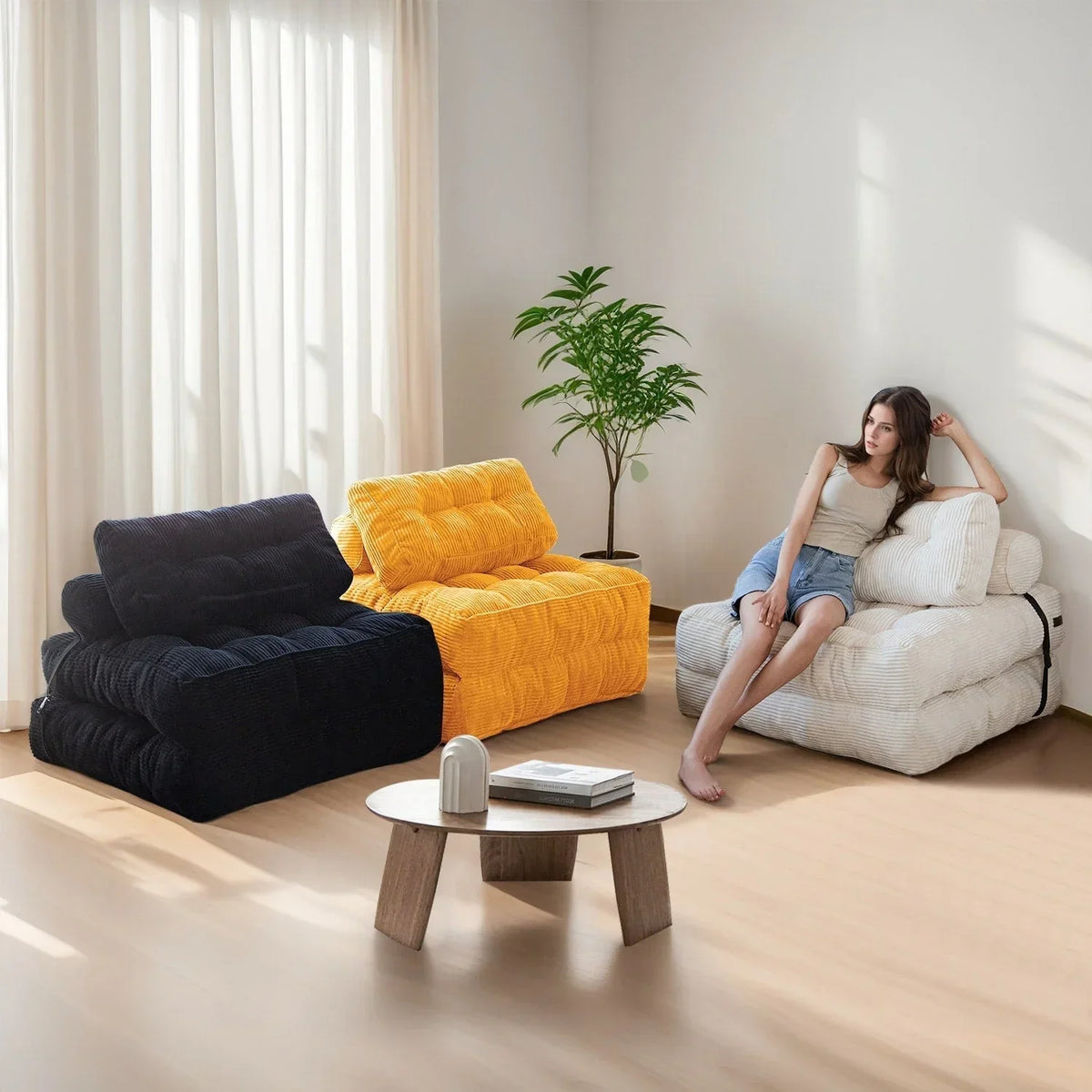 8 Cord-Sofa zum Zusammenklappen, Schlafsofa, Einzel