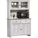 Credenza da cucina HOMCOM da 63,5" con alzata, mobile dispensa con 4 ripiani, cassetti, ante in vetro con cornice, piano aperto per microonde