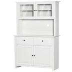 Credenza da cucina HOMCOM da 63,5" con alzata, mobile dispensa con 4 ripiani, cassetti, ante in vetro con cornice, piano aperto per microonde