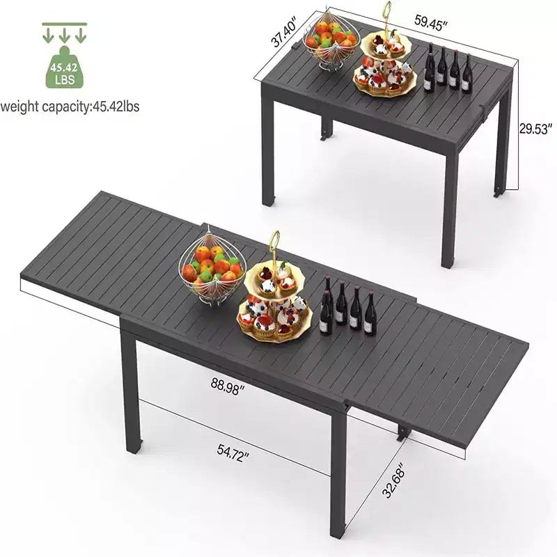 Okak aluminium eettafel voor patio, uitschuifbare tafel voor eetkamer en keuken