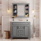 Meuble-lavabo moderne de salle de bains de 36 po avec vasque sur plan, armoire à miroir, 2 portes et 2 tiroirs