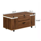 Multifunctionele moderne salontafel met hefbaar blad en verborgen opbergruimte, 4 krukken en zwenkwielen, perfect voor moderne woonruimtes
