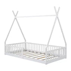 Letto a pavimento per bambini, letti a tenda singoli, letto Montessori a pavimento con doghe e sponde, struttura letto a casetta in legno per bambini e bambine