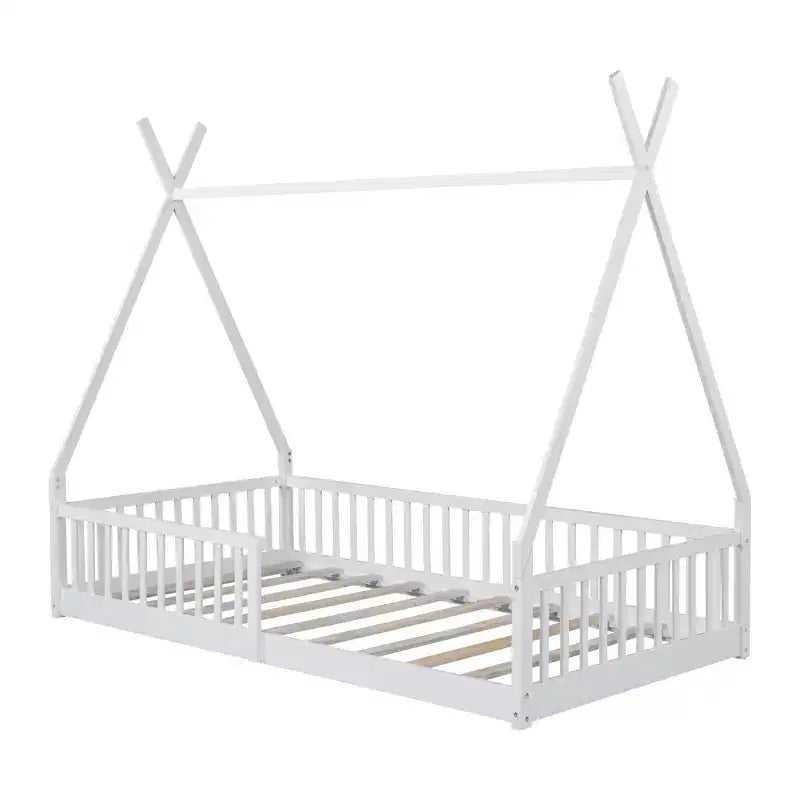 Letto a pavimento per bambini, letti a tenda singoli, letto Montessori a pavimento con doghe e sponde, struttura letto a casetta in legno per bambini e bambine