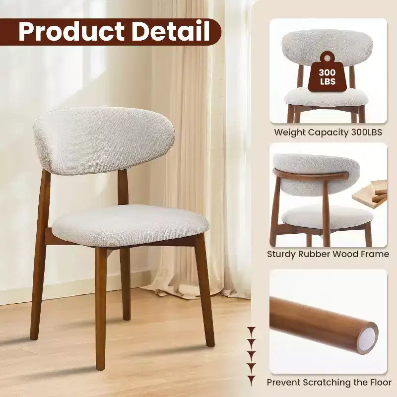 Juego de 4 sillas de comedor, sillas tapizadas modernas de mediados de siglo para el comedor, sillas de cocina estilo granja con asiento de tela acolchada y patas de madera, beige
