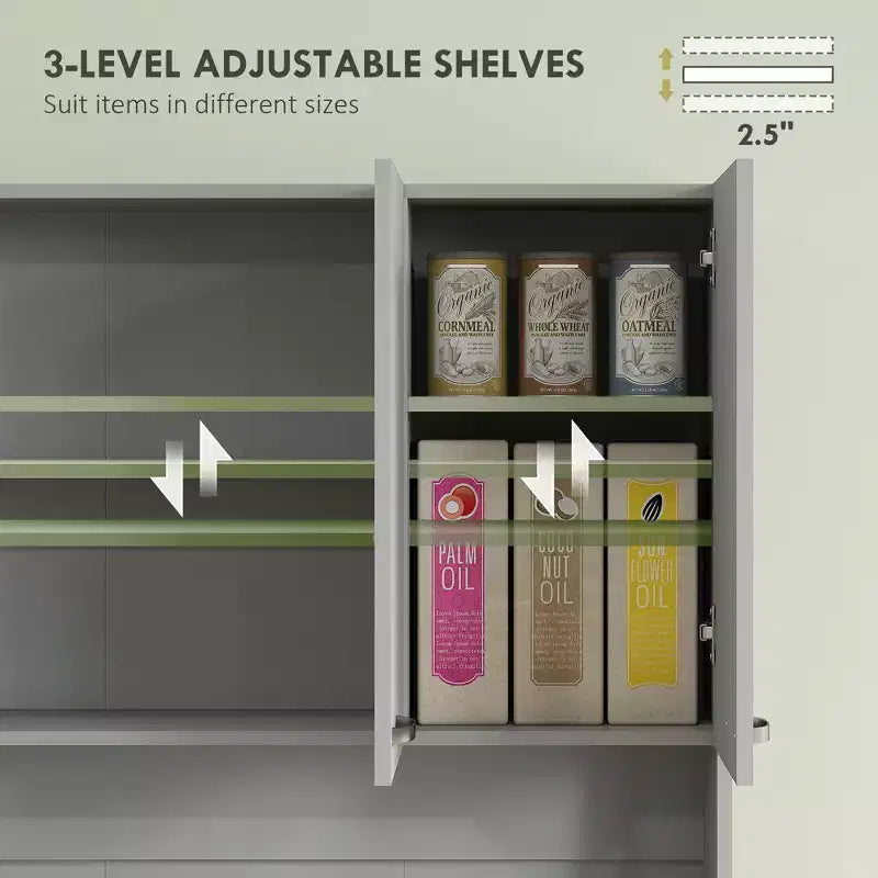 Dispensa da cucina 71, mobile contenitore alto con supporto per microonde, credenza moderna da cucina, 3 ripiani regolabili per soggiorno e sala da pranzo
