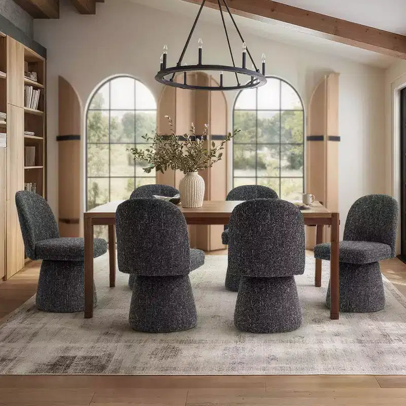 Set aus 6 modernen, um 360° drehbaren, armlehnenlosen Esszimmerstühlen mit Sockelbasis, eleganten Akzentstühlen für Küche, Esszimmer oder Büro – Panipeachy