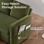 Sofá cama extraíble 2 en 1 Dyonery con chaise longue con almacenamiento, sofá seccional de pana C con puertos USB para sala de estar