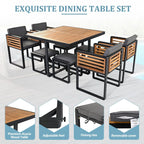 Juego de comedor de patio de 18 piezas de madera de acacia, con 8 sillas acolchadas, 8 otomanas y 2 mesas cuadradas