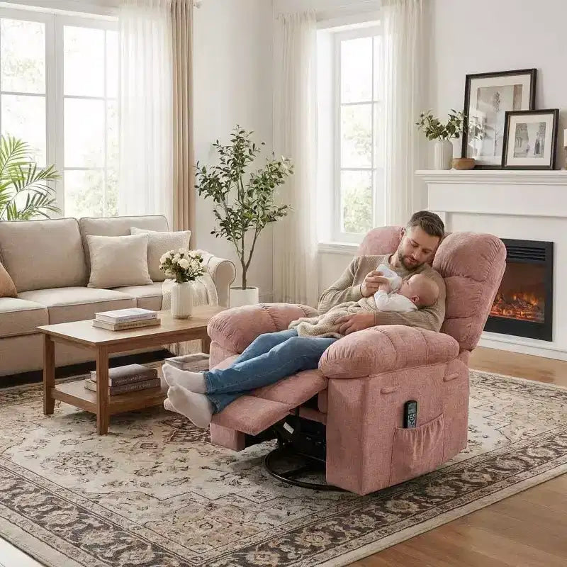 Massagestoel met warmtefunctie - 360° draaibare schommelstoel, extra brede eenpersoonsbank met vibratie, USB en opbergvakken voor woonkamer/slaapkamer