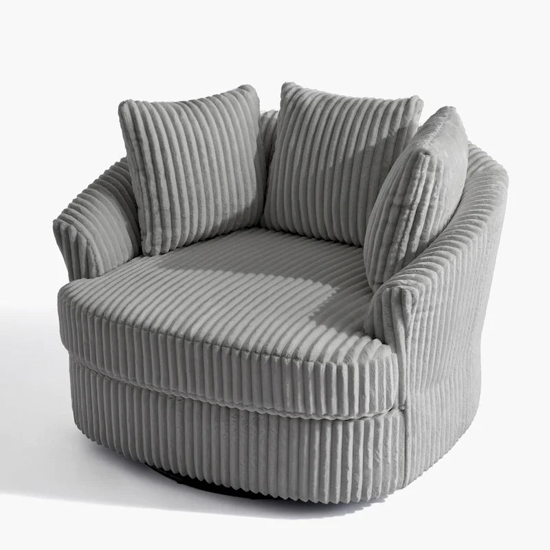 Set di 2 poltrone girevoli a conchiglia oversize da 43 W in morbido velluto a coste con cuscini