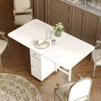 Table à manger pliable ATJafurn de 59 pouces avec rallonges rabattables pour petits espaces, table de cuisine rectangulaire en bois extensible avec roulettes et rangement
