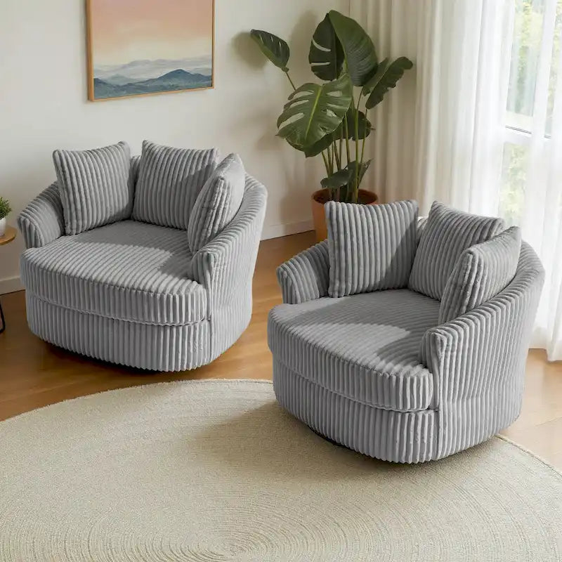 Set di 2 poltrone girevoli a conchiglia oversize da 43 W in morbido velluto a coste con cuscini