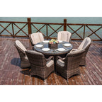 Set da pranzo rotondo da esterno in rattan intrecciato da 7 pezzi con cuscini di Moda Furnishings