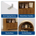 Libreria ad arco da 72" con cassetto contenitore, mobile espositore moderno in legno a 6 ripiani con scaffali aperti e cassetto inferiore, anta curva