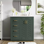 Meuble-lavabo de salle de bains de 30 po à lavabo simple, avec armoire et 3 tiroirs – noir / bleu / vert / indigo / blanc